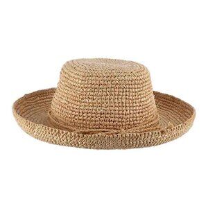 Scala" Destin" Women's Hand Crochet Raffia Upturn w/ 3-1/2" Brim Sun Hat,#L551OS